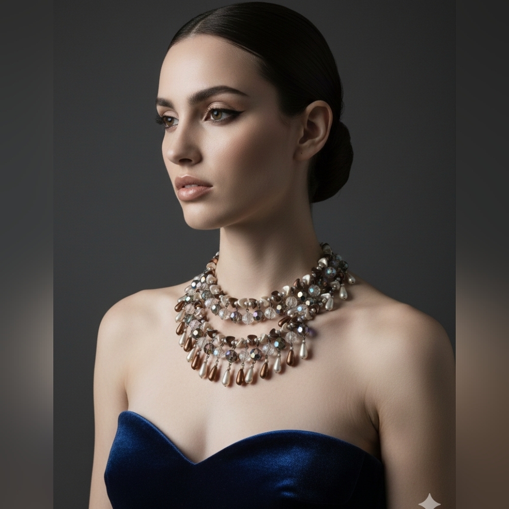 Breath-taking Vintage Multi-strand Pearl and Crystal Necklace - Picture 6 of 6